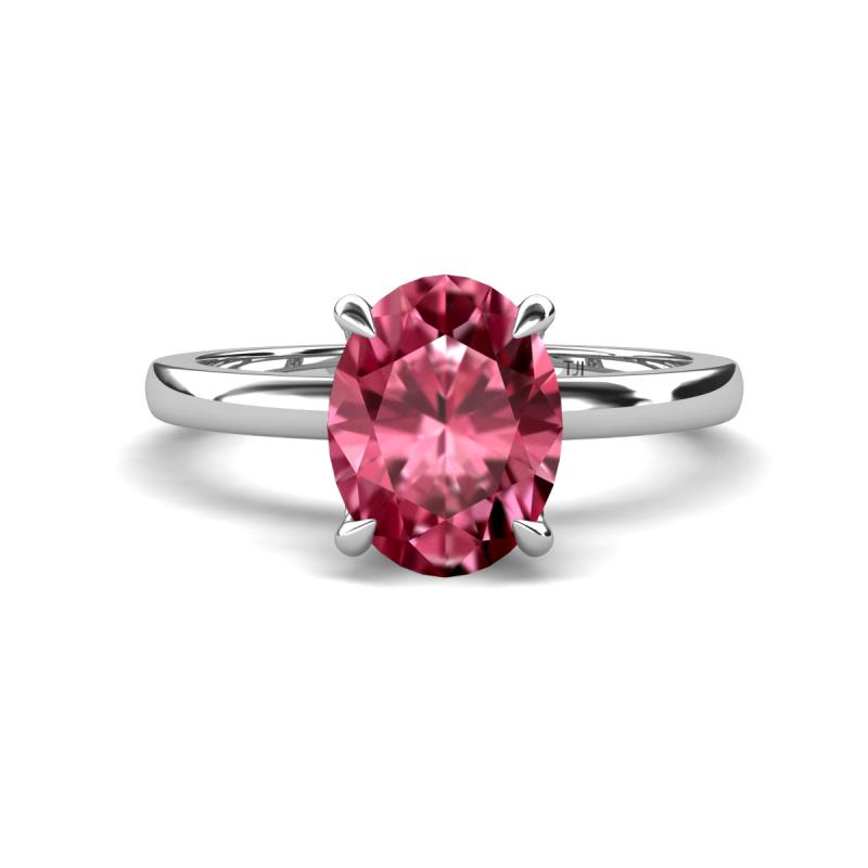 Abena 2.16 ctw Pink Tourmaline Oval Shape (9x7 mm) with Prong Studded Side Natural Diamond Solitaire Plus Engagement Ring 