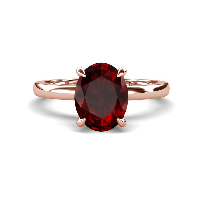 Abena 2.26 ctw Red Garnet Oval Shape (9x7 mm) with Prong Studded Side Natural Diamond Solitaire Plus Engagement Ring 