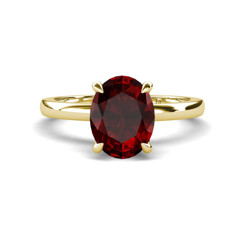 Abena 2.26 ctw Red Garnet Oval Shape (9x7 mm) with Prong Studded Side Natural Diamond Solitaire Plus Engagement Ring 