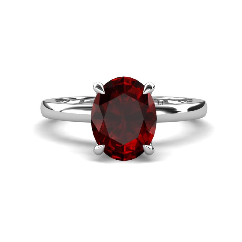 Abena 2.26 ctw Red Garnet Oval Shape (9x7 mm) with Prong Studded Side Natural Diamond Solitaire Plus Engagement Ring 