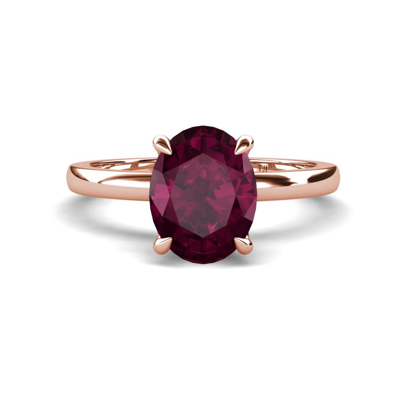 Abena 2.36 ctw Rhodolite Garnet Oval Shape (9x7 mm) with Prong Studded Side Natural Diamond Solitaire Plus Engagement Ring 