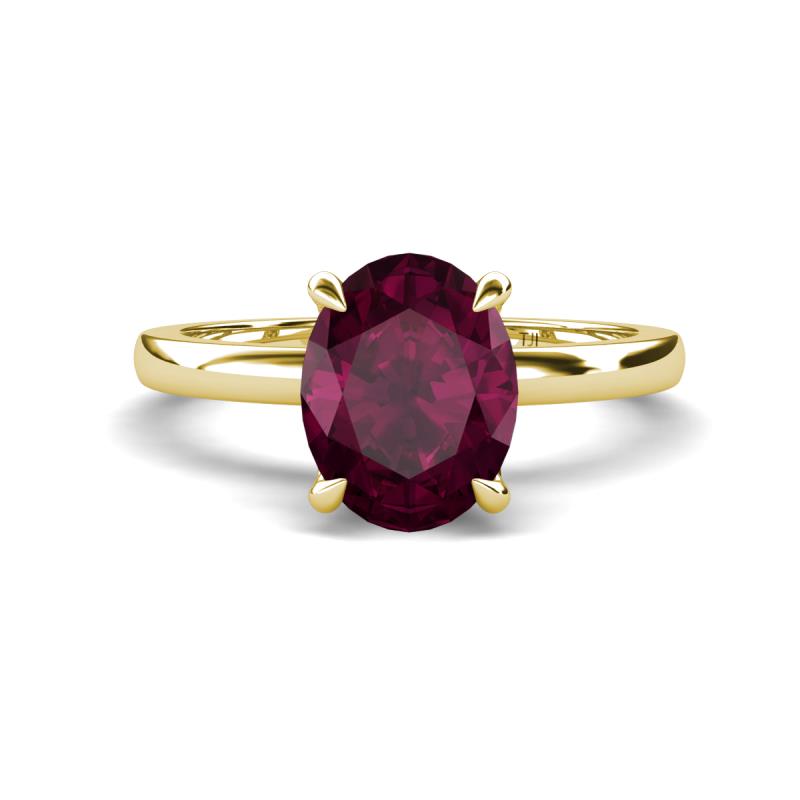 Abena 2.36 ctw Rhodolite Garnet Oval Shape (9x7 mm) with Prong Studded Side Natural Diamond Solitaire Plus Engagement Ring 