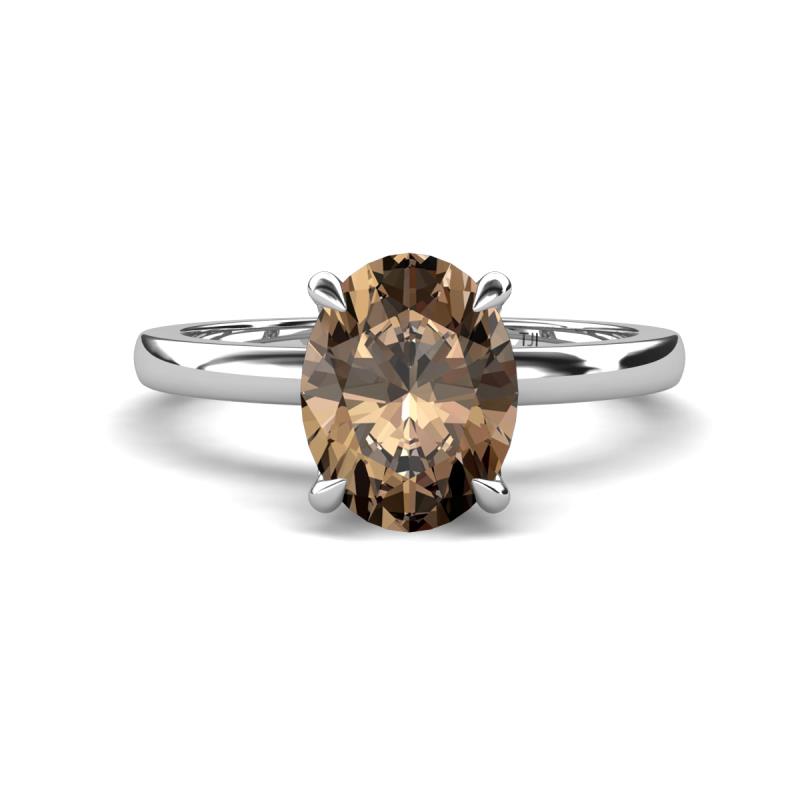 Abena 1.81 ctw Smoky Quartz Oval Shape (9x7 mm) with Prong Studded Side Natural Diamond Solitaire Plus Engagement Ring 