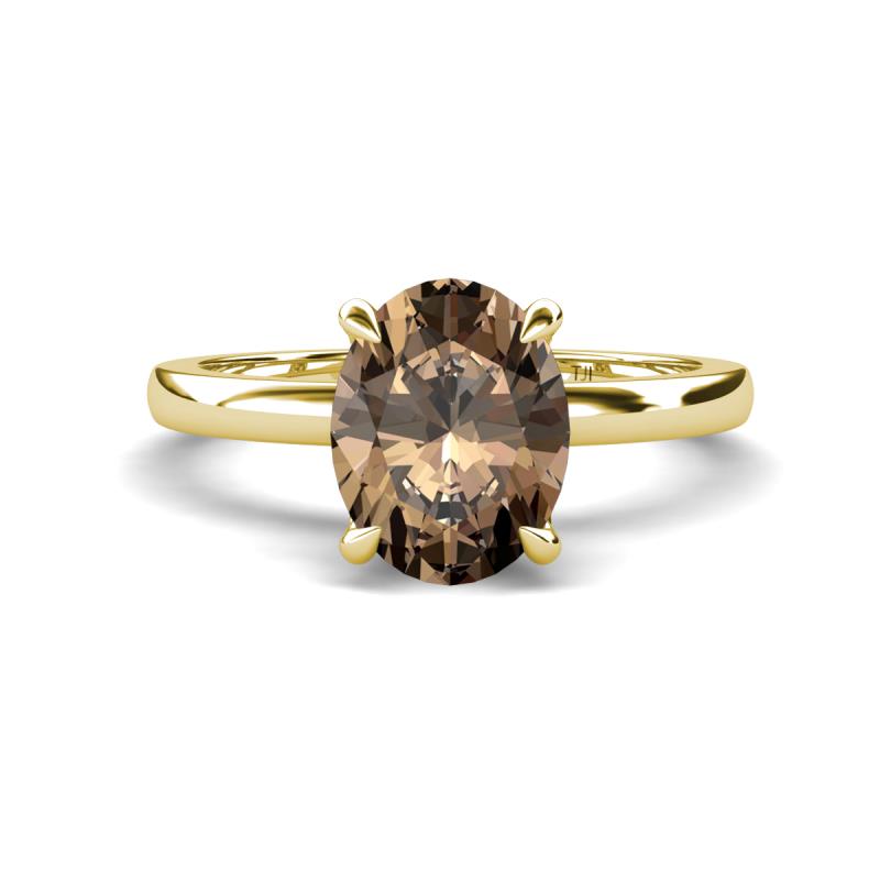 Abena 1.81 ctw Smoky Quartz Oval Shape (9x7 mm) with Prong Studded Side Natural Diamond Solitaire Plus Engagement Ring 