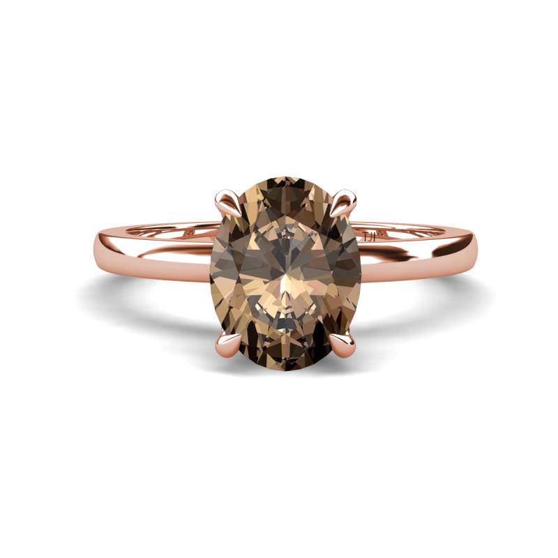 Abena 1.81 ctw Smoky Quartz Oval Shape (9x7 mm) with Prong Studded Side Natural Diamond Solitaire Plus Engagement Ring 