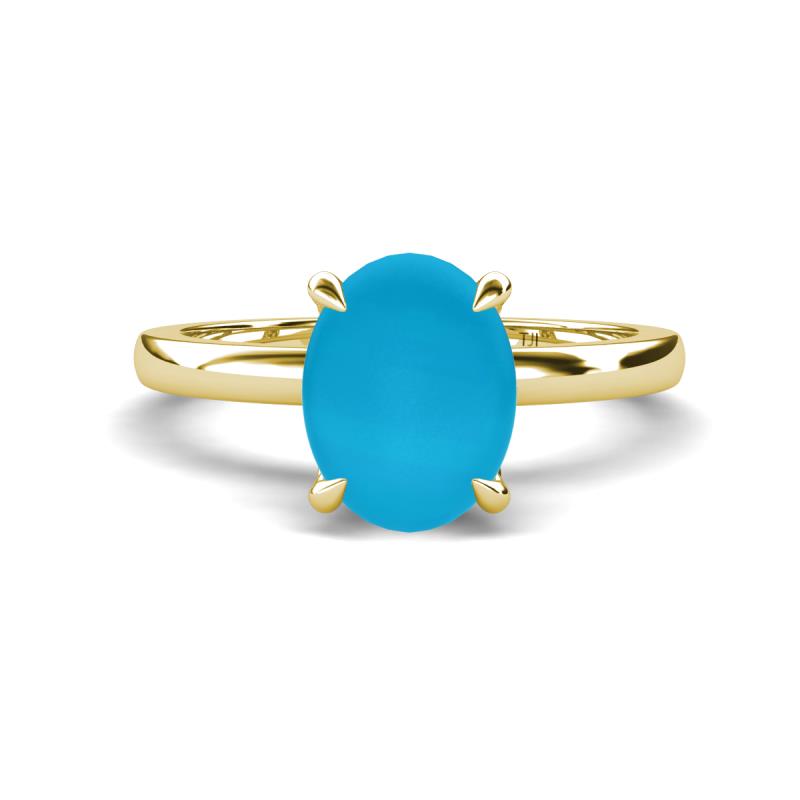 Abena 1.56 ctw Turquoise Oval Shape (9x7 mm) with Prong Studded Side Natural Diamond Solitaire Plus Engagement Ring 