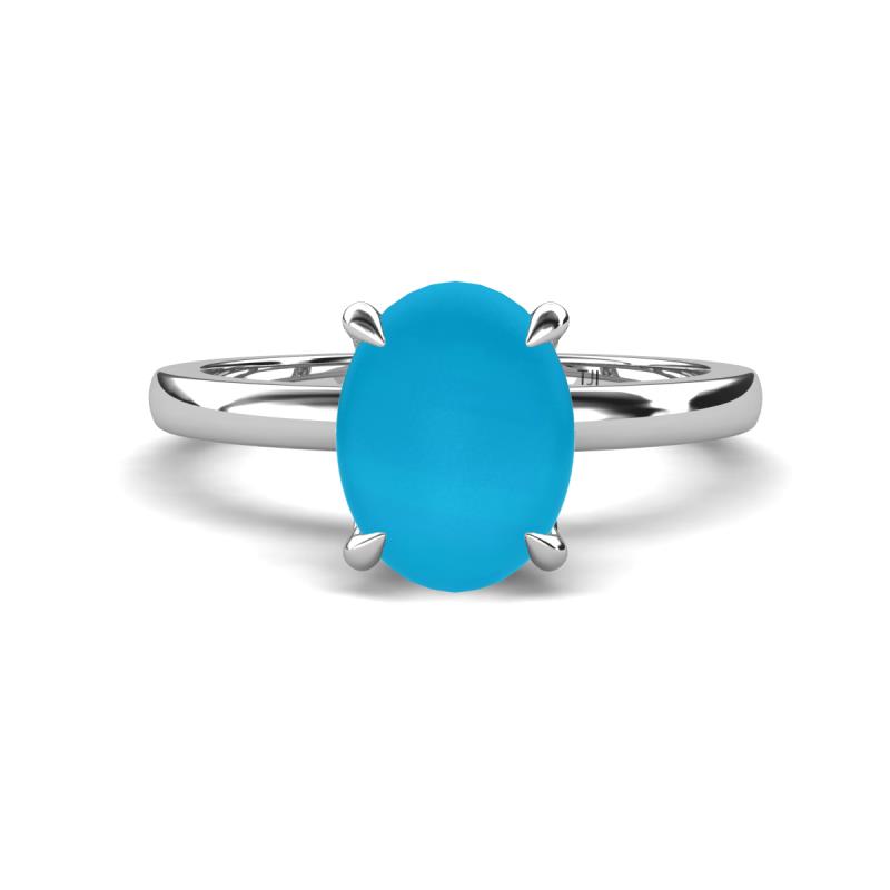 Abena 1.56 ctw Turquoise Oval Shape (9x7 mm) with Prong Studded Side Natural Diamond Solitaire Plus Engagement Ring 