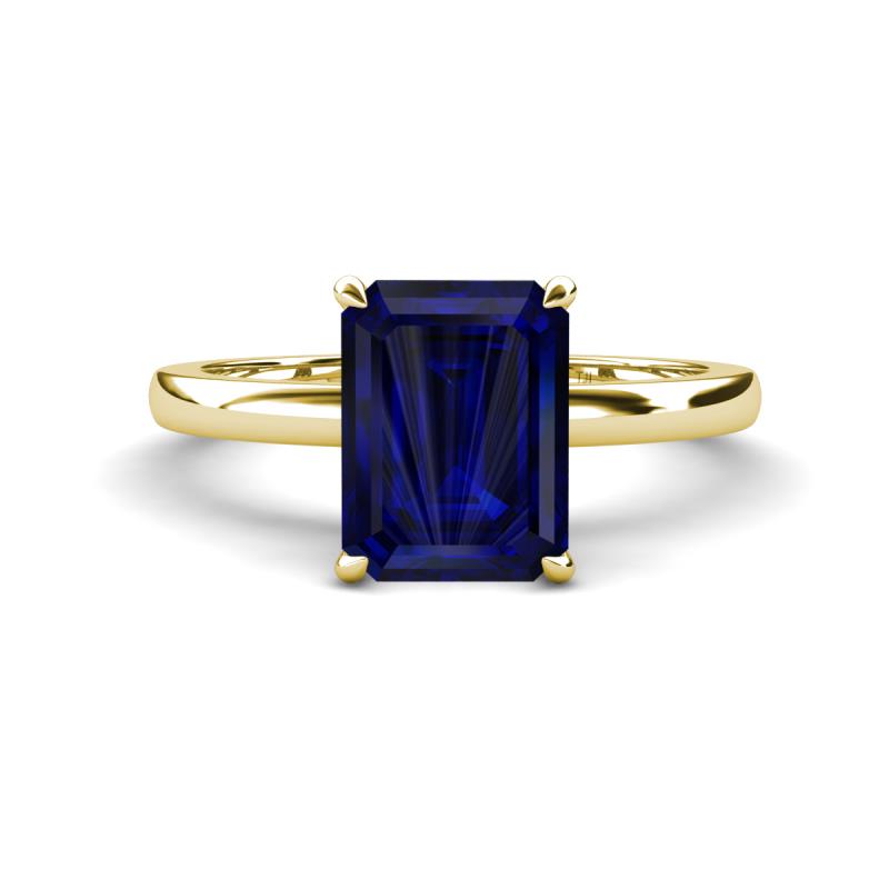 Abena 2.96 ctw Created Blue Sapphire Emerald Shape (9x7 mm) with Prong Studded Natural Diamond Solitaire Plus Engagement Ring 