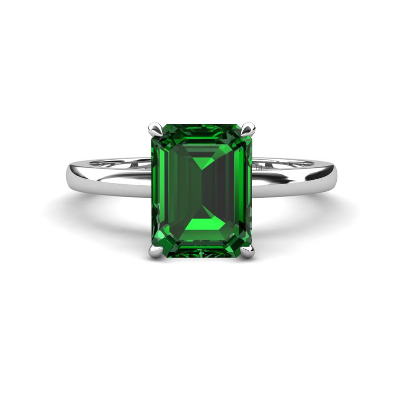 Abena 2.06 ctw Created Emerald Emerald Shape (9x7 mm) with Prong Studded Natural Diamond Solitaire Plus Engagement Ring 