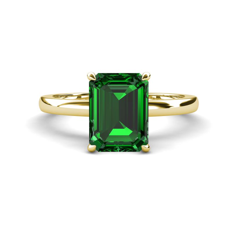 Abena 2.06 ctw Created Emerald Emerald Shape (9x7 mm) with Prong Studded Natural Diamond Solitaire Plus Engagement Ring 