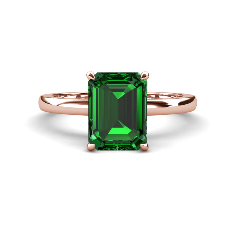 Abena 2.06 ctw Created Emerald Emerald Shape (9x7 mm) with Prong Studded Natural Diamond Solitaire Plus Engagement Ring 