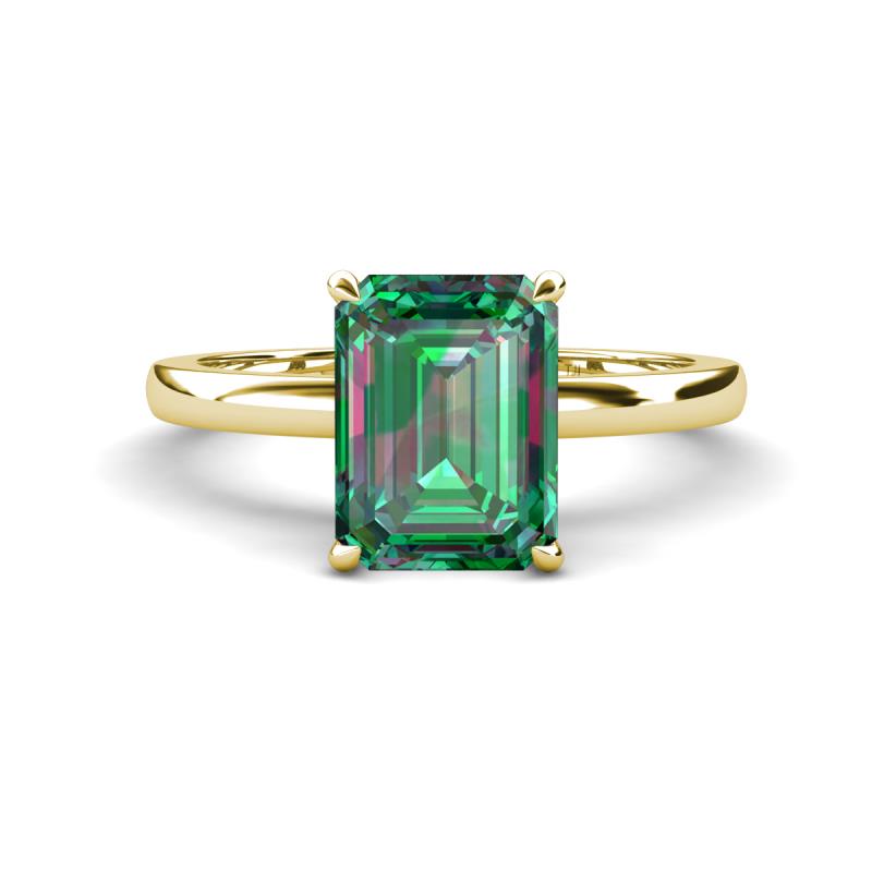 Abena 3.26 ctw Created Alexandrite Emerald Shape (9x7 mm) with Prong Studded Natural Diamond Solitaire Plus Engagement Ring 
