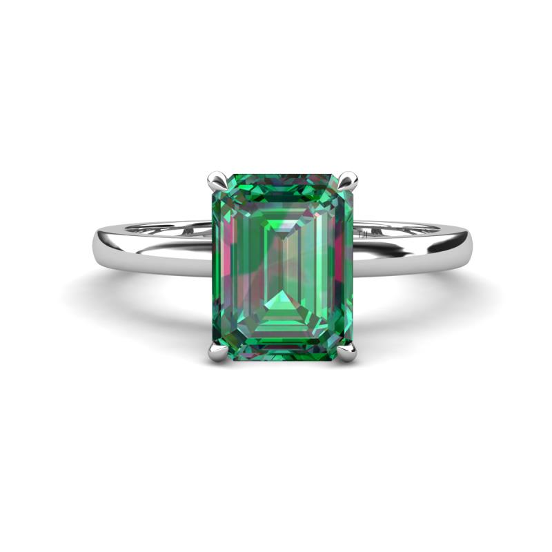 Abena 3.26 ctw Created Alexandrite Emerald Shape (9x7 mm) with Prong Studded Natural Diamond Solitaire Plus Engagement Ring 