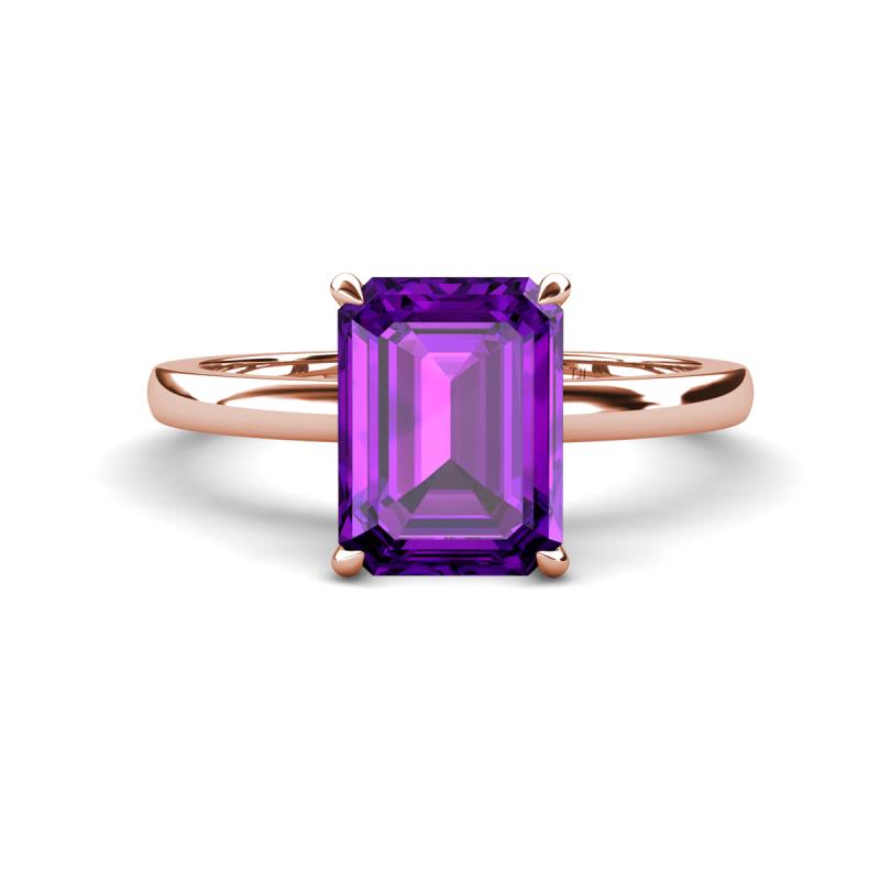 Abena 2.31 ctw Amethyst Emerald Shape (9x7 mm) with Prong Studded Natural Diamond Solitaire Plus Engagement Ring 