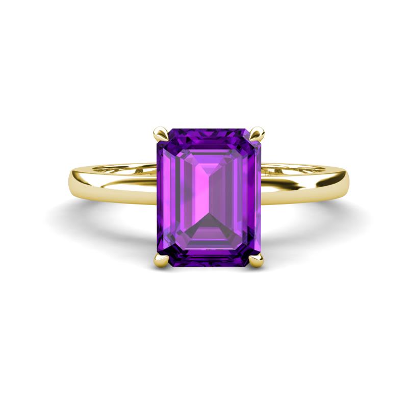 Abena 2.31 ctw Amethyst Emerald Shape (9x7 mm) with Prong Studded Natural Diamond Solitaire Plus Engagement Ring 