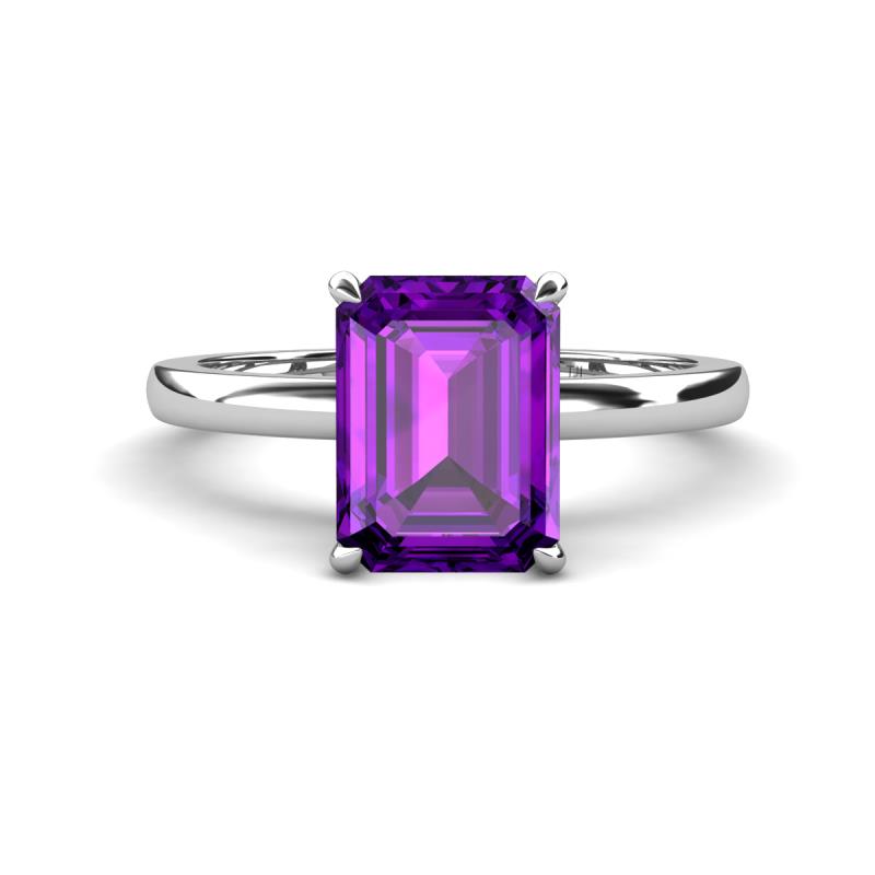 Abena 2.31 ctw Amethyst Emerald Shape (9x7 mm) with Prong Studded Natural Diamond Solitaire Plus Engagement Ring 