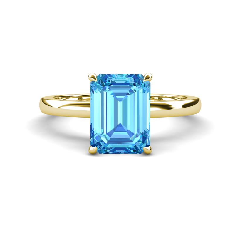 Abena 3.06 ctw Blue Topaz Emerald Shape (9x7 mm) with Prong Studded Natural Diamond Solitaire Plus Engagement Ring 