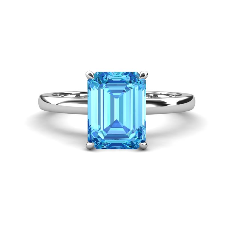 Abena 3.06 ctw Blue Topaz Emerald Shape (9x7 mm) with Prong Studded Natural Diamond Solitaire Plus Engagement Ring 