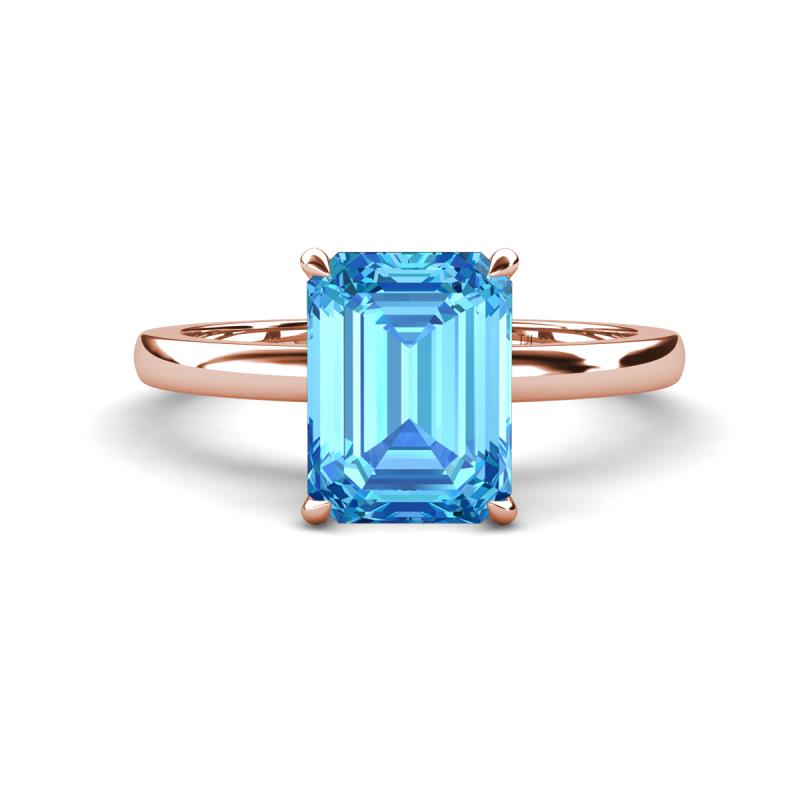 Abena 3.06 ctw Blue Topaz Emerald Shape (9x7 mm) with Prong Studded Natural Diamond Solitaire Plus Engagement Ring 