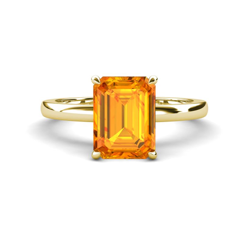 Abena 2.31 ctw Citrine Emerald Shape (9x7 mm) with Prong Studded Natural Diamond Solitaire Plus Engagement Ring 