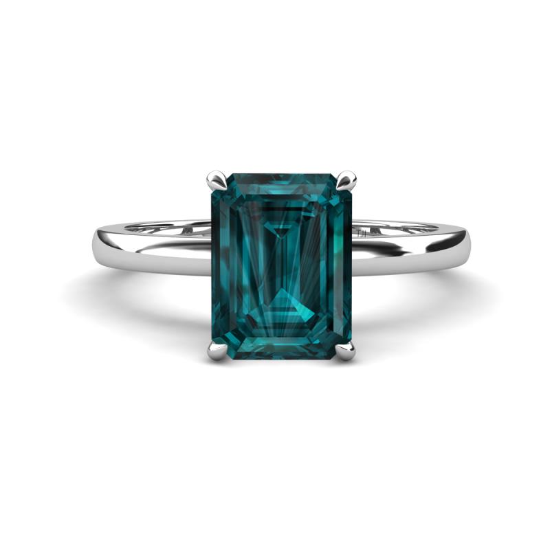 Abena 3.06 ctw London Blue Topaz Emerald Shape (9x7 mm) with Prong Studded Natural Diamond Solitaire Plus Engagement Ring 