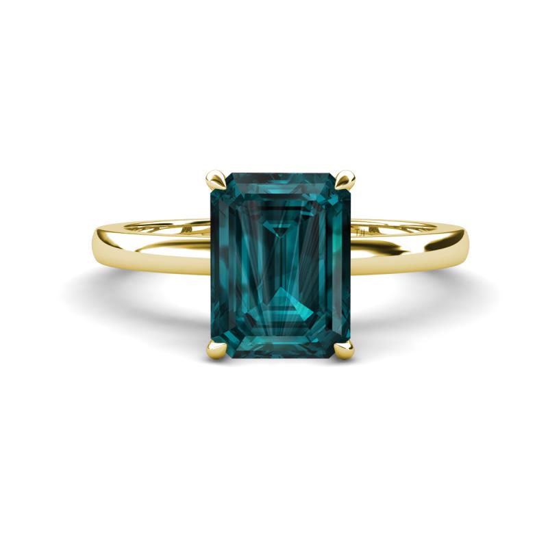 Abena 3.06 ctw London Blue Topaz Emerald Shape (9x7 mm) with Prong Studded Natural Diamond Solitaire Plus Engagement Ring 