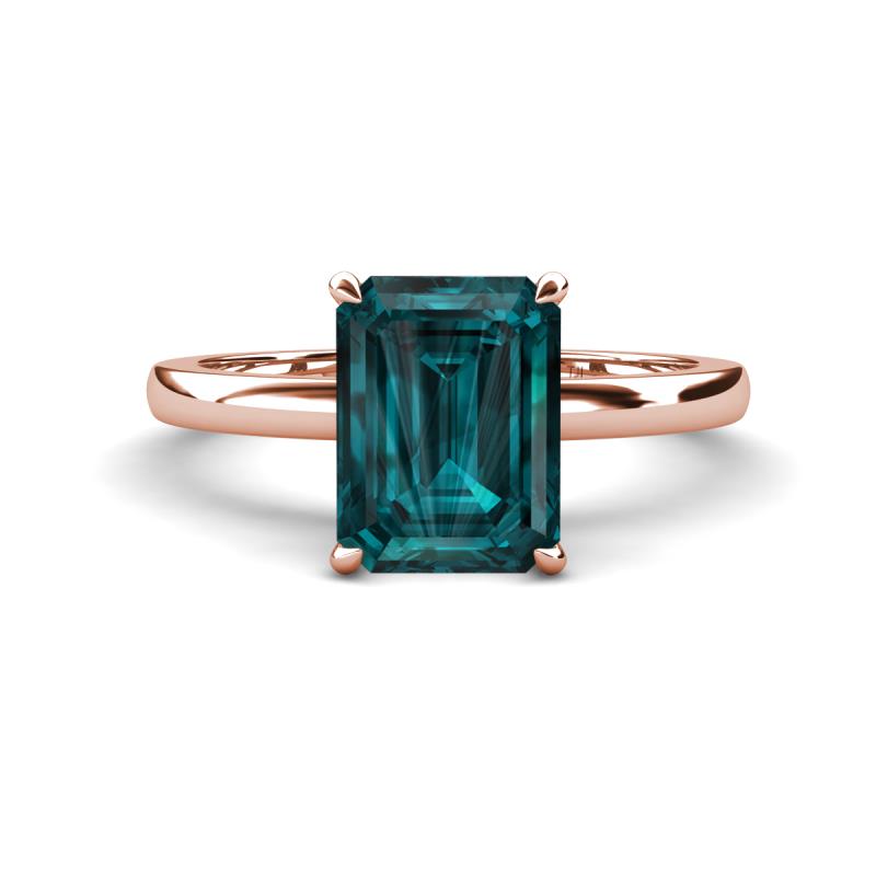 Abena 3.06 ctw London Blue Topaz Emerald Shape (9x7 mm) with Prong Studded Natural Diamond Solitaire Plus Engagement Ring 