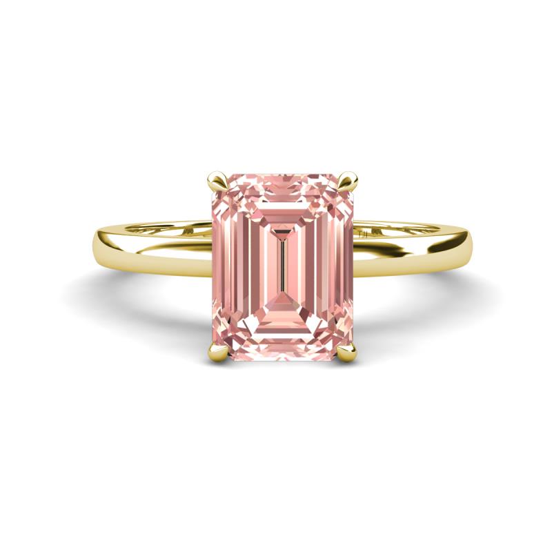 Abena 2.31 ctw Morganite Emerald Shape (9x7 mm) with Prong Studded Natural Diamond Solitaire Plus Engagement Ring 