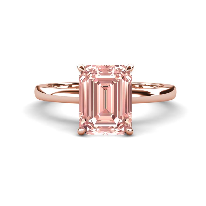 Abena 2.31 ctw Morganite Emerald Shape (9x7 mm) with Prong Studded Natural Diamond Solitaire Plus Engagement Ring 