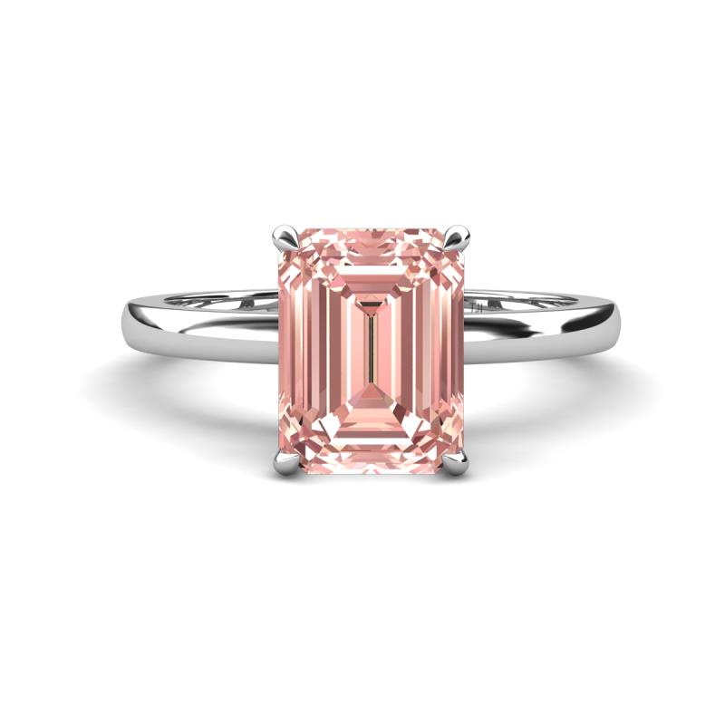 Abena 2.31 ctw Morganite Emerald Shape (9x7 mm) with Prong Studded Natural Diamond Solitaire Plus Engagement Ring 