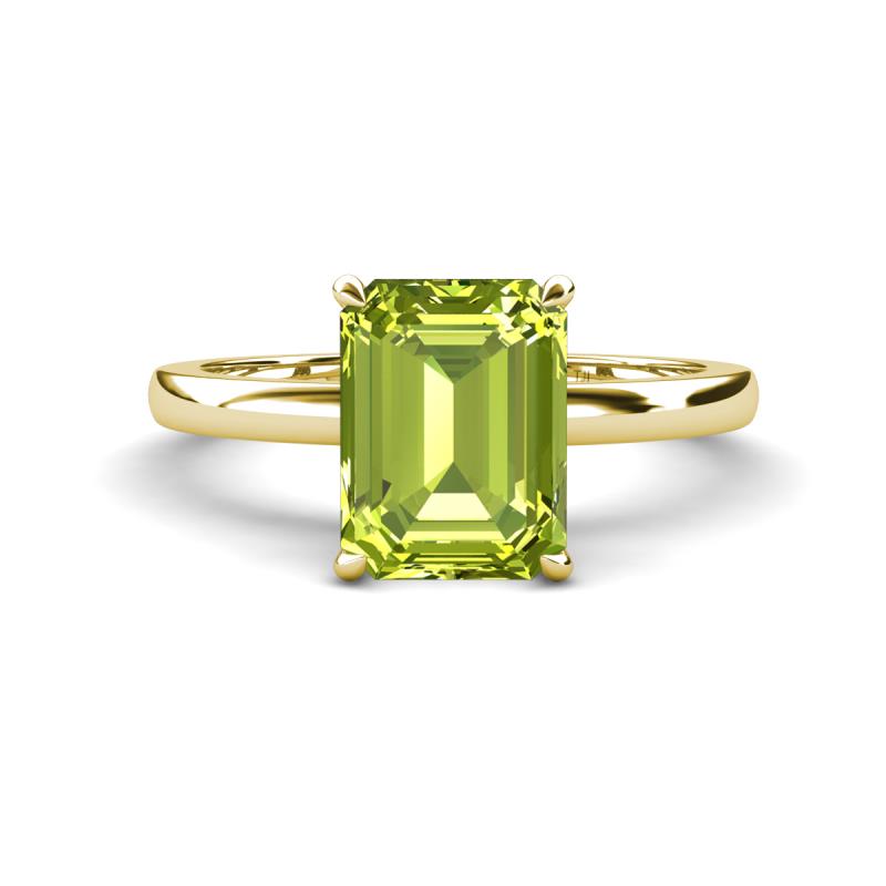 Abena 2.51 ctw Peridot Emerald Shape (9x7 mm) with Prong Studded Natural Diamond Solitaire Plus Engagement Ring 
