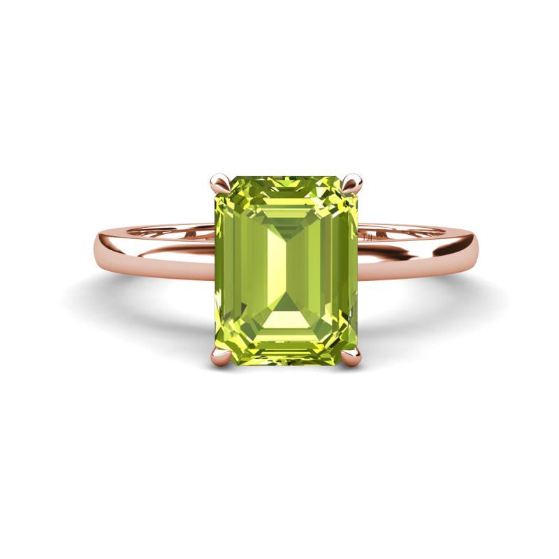 Abena 2.51 ctw Peridot Emerald Shape (9x7 mm) with Prong Studded Natural Diamond Solitaire Plus Engagement Ring 