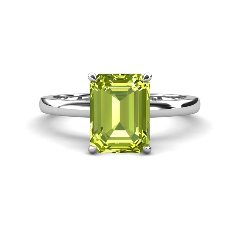 Abena 2.51 ctw Peridot Emerald Shape (9x7 mm) with Prong Studded Natural Diamond Solitaire Plus Engagement Ring 