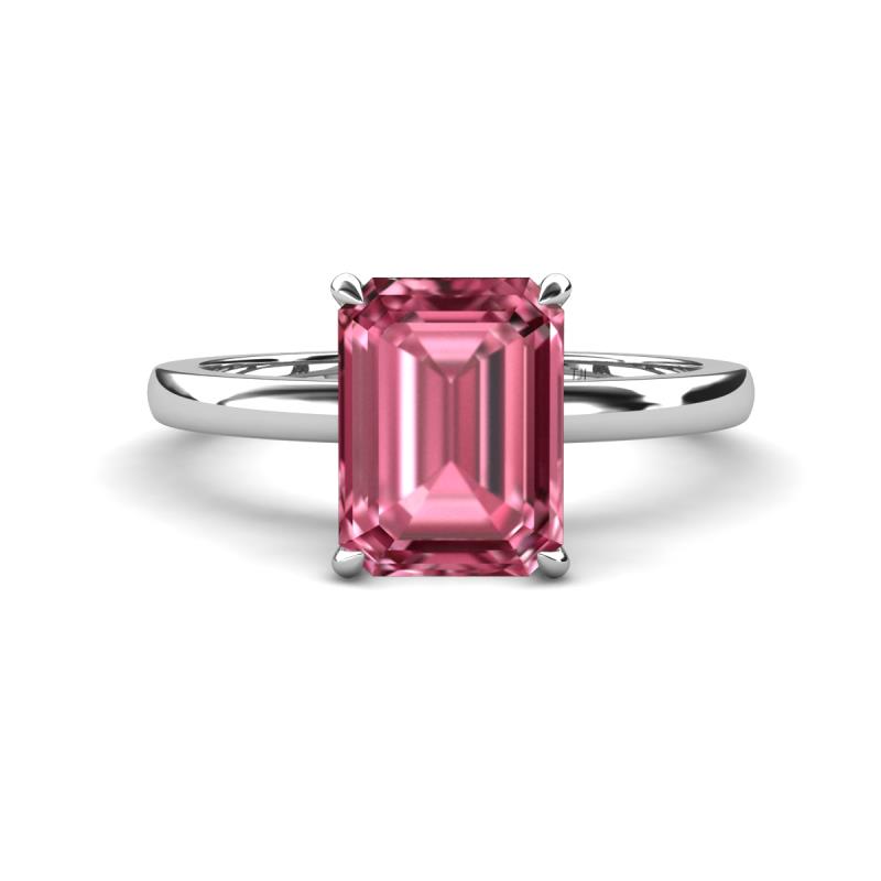 Abena 2.91 ctw Pink Tourmaline Emerald Shape (9x7 mm) with Prong Studded Natural Diamond Solitaire Plus Engagement Ring 