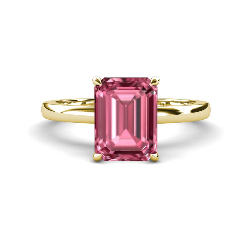 Abena 2.91 ctw Pink Tourmaline Emerald Shape (9x7 mm) with Prong Studded Natural Diamond Solitaire Plus Engagement Ring 
