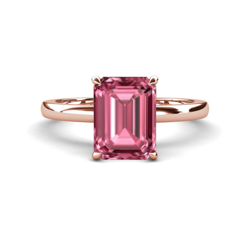 Abena 2.91 ctw Pink Tourmaline Emerald Shape (9x7 mm) with Prong Studded Natural Diamond Solitaire Plus Engagement Ring 