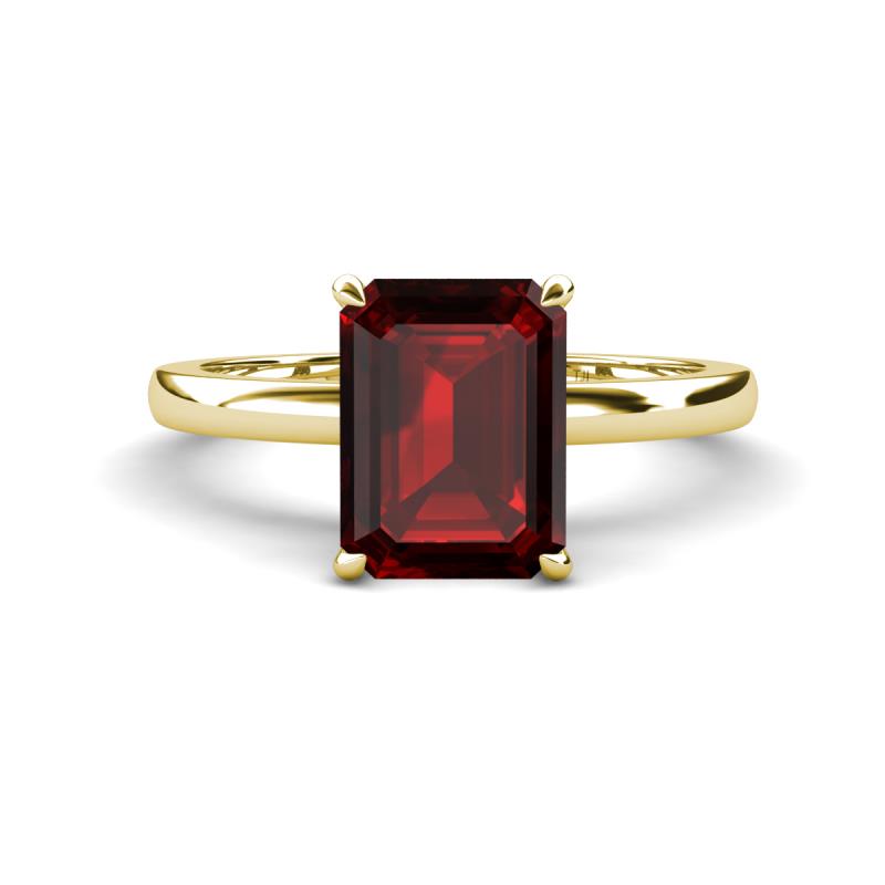 Abena 3.06 ctw Red Garnet Emerald Shape (9x7 mm) with Prong Studded Natural Diamond Solitaire Plus Engagement Ring 