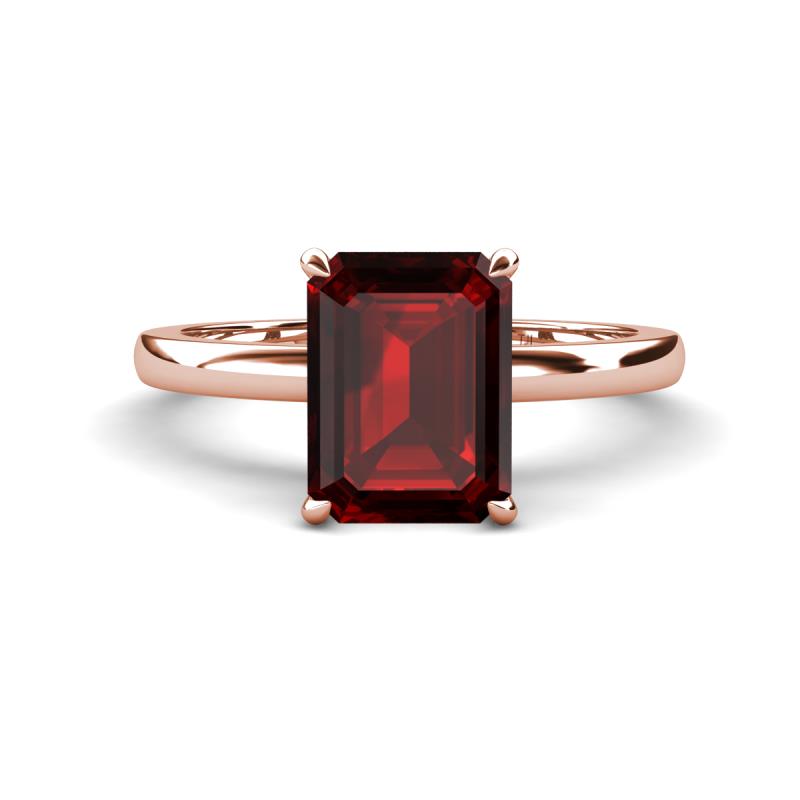 Abena 3.06 ctw Red Garnet Emerald Shape (9x7 mm) with Prong Studded Natural Diamond Solitaire Plus Engagement Ring 