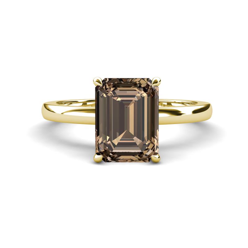 Abena 2.31 ctw Smoky Quartz Emerald Shape (9x7 mm) with Prong Studded Natural Diamond Solitaire Plus Engagement Ring 