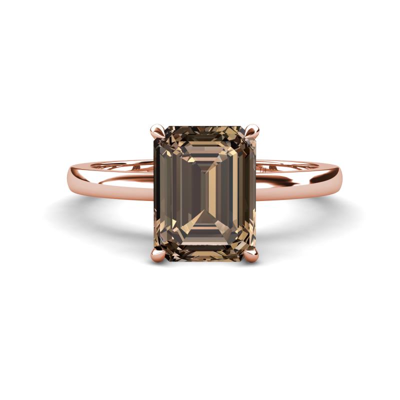 Abena 2.31 ctw Smoky Quartz Emerald Shape (9x7 mm) with Prong Studded Natural Diamond Solitaire Plus Engagement Ring 