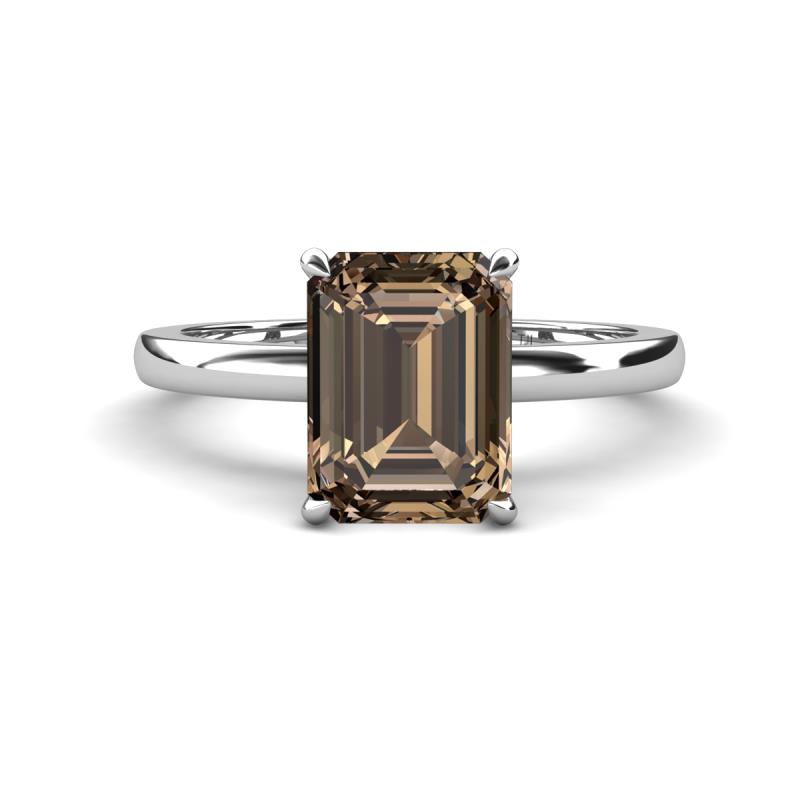 Abena 2.31 ctw Smoky Quartz Emerald Shape (9x7 mm) with Prong Studded Natural Diamond Solitaire Plus Engagement Ring 
