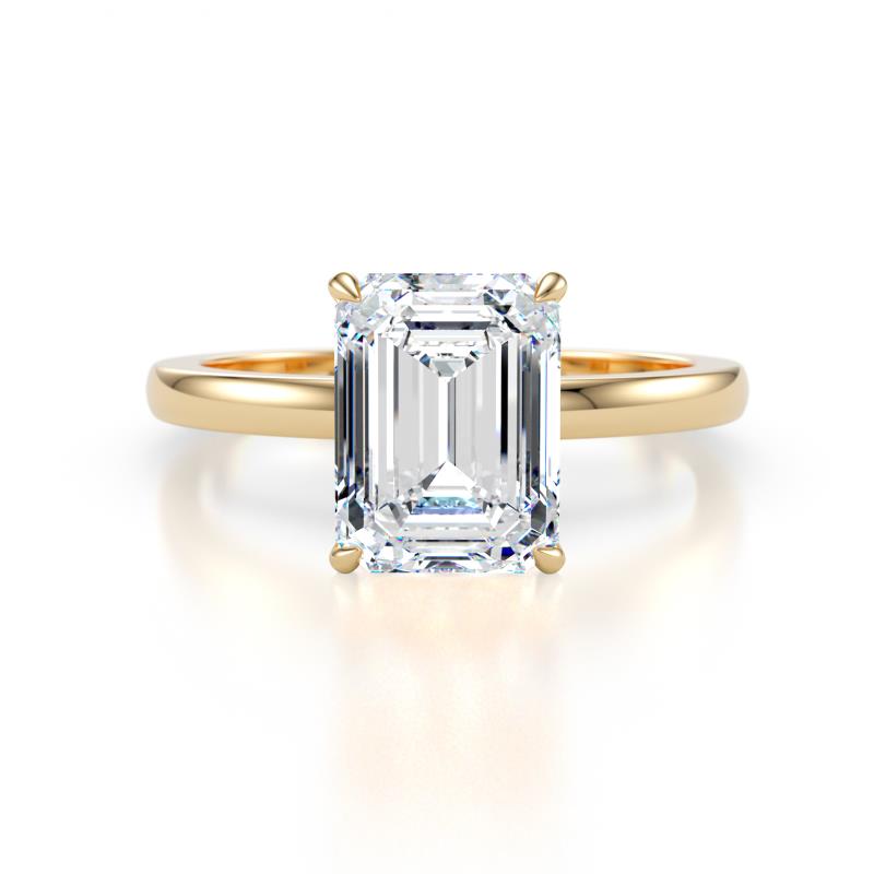 Abena 1.86 ctw Moissanite Emerald Shape (9x7 mm) with Prong Studded Natural Diamond Solitaire Plus Engagement Ring 