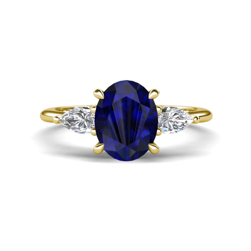 Leah 3.43 ctw Blue Sapphire Oval Shape (9x7 mm) Hidden Halo accented Lab Grown Diamond Engagement Ring 