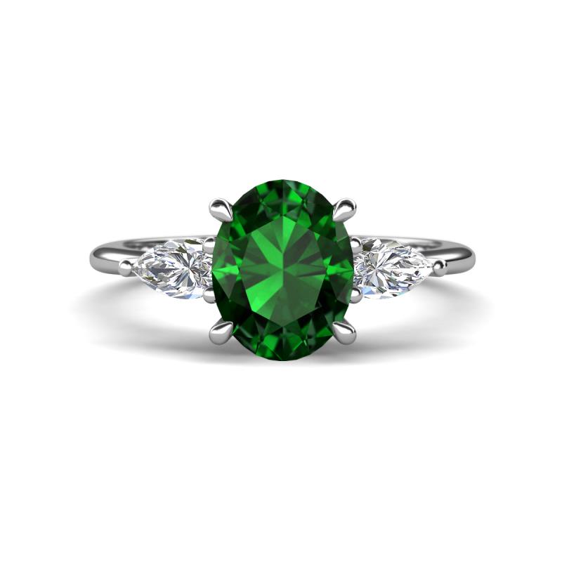 Leah 2.58 ctw Created Emerald Oval Shape (9x7 mm) Hidden Halo accented Lab Grown Diamond Engagement Ring 