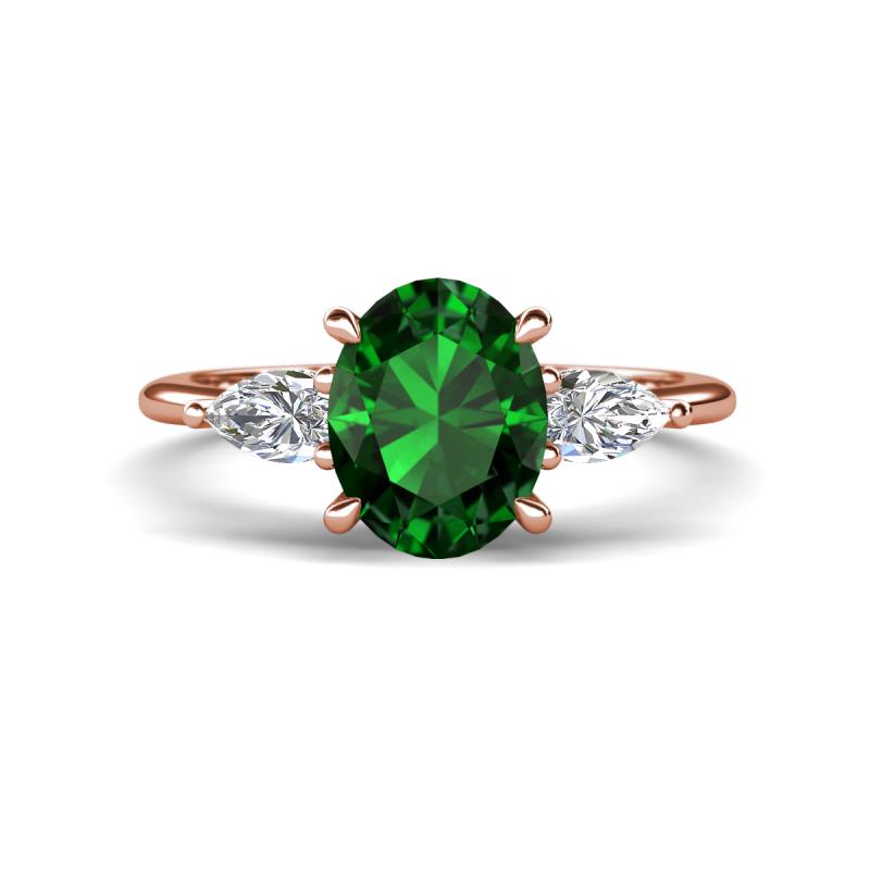 Leah 2.58 ctw Created Emerald Oval Shape (9x7 mm) Hidden Halo accented Lab Grown Diamond Engagement Ring 