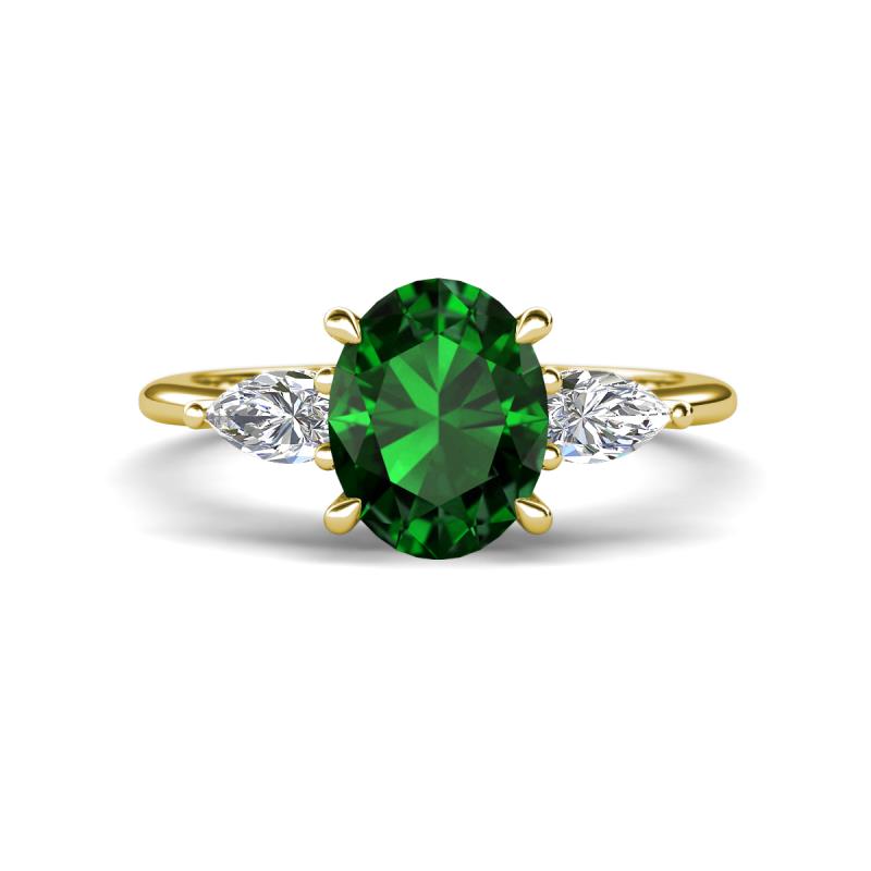 Leah 2.58 ctw Created Emerald Oval Shape (9x7 mm) Hidden Halo accented Lab Grown Diamond Engagement Ring 