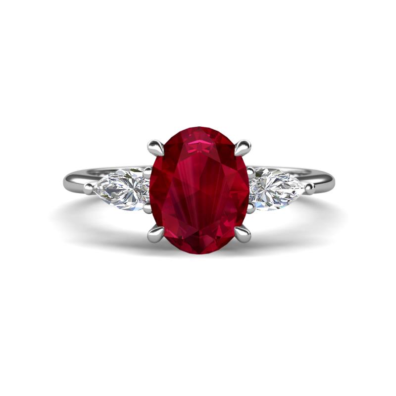 Leah 3.43 ctw Created Ruby Oval Shape (9x7 mm) Hidden Halo accented Lab Grown Diamond Engagement Ring 