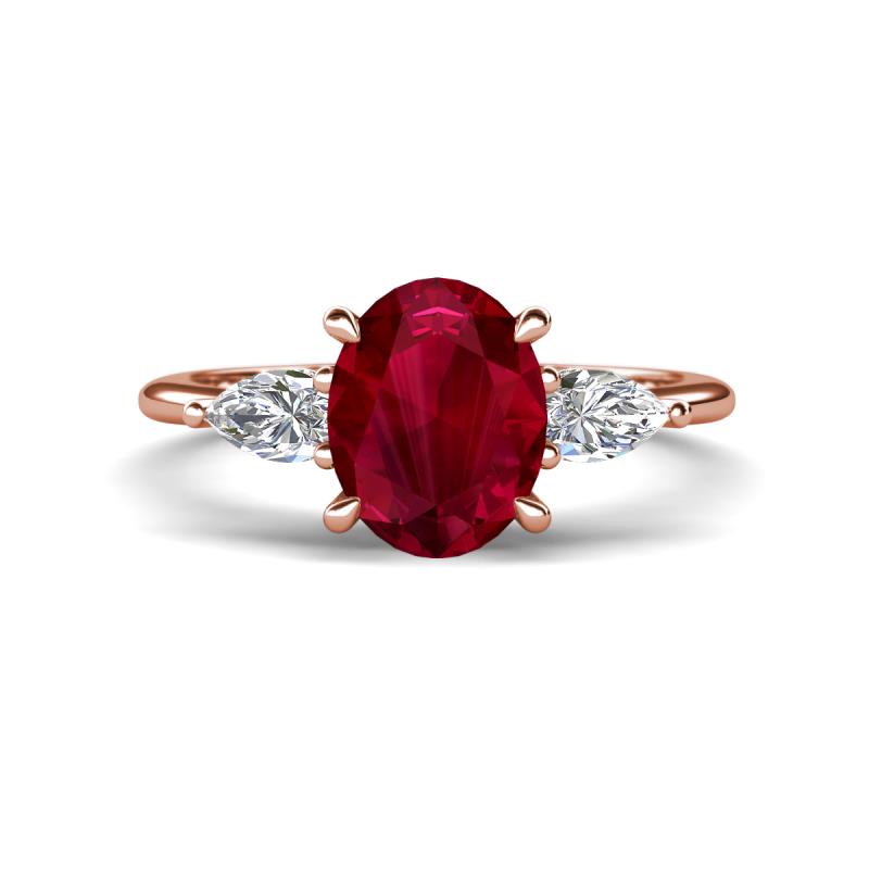 Leah 3.43 ctw Created Ruby Oval Shape (9x7 mm) Hidden Halo accented Lab Grown Diamond Engagement Ring 