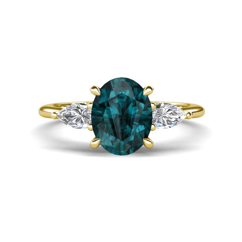 Leah 3.18 ctw London Blue Topaz Oval Shape (9x7 mm) Hidden Halo accented Lab Grown Diamond Engagement Ring 