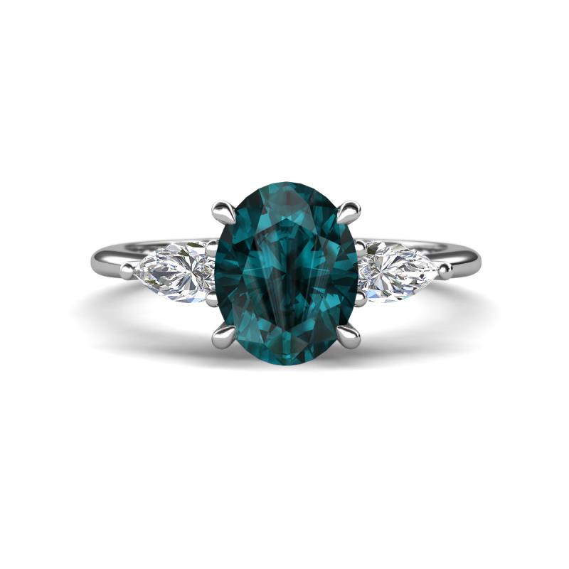 Leah 3.18 ctw London Blue Topaz Oval Shape (9x7 mm) Hidden Halo accented Lab Grown Diamond Engagement Ring 